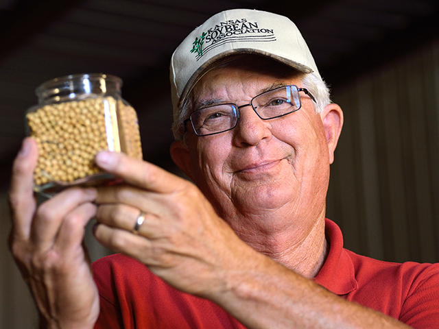 Bob Henry looks beyond yield when selecting soybean varieties for his Kansas farm. He has samples tested for oil and protein content to take advantage of premiums offered by AGP. (Progressive Farmer photo by Jim Patrico)